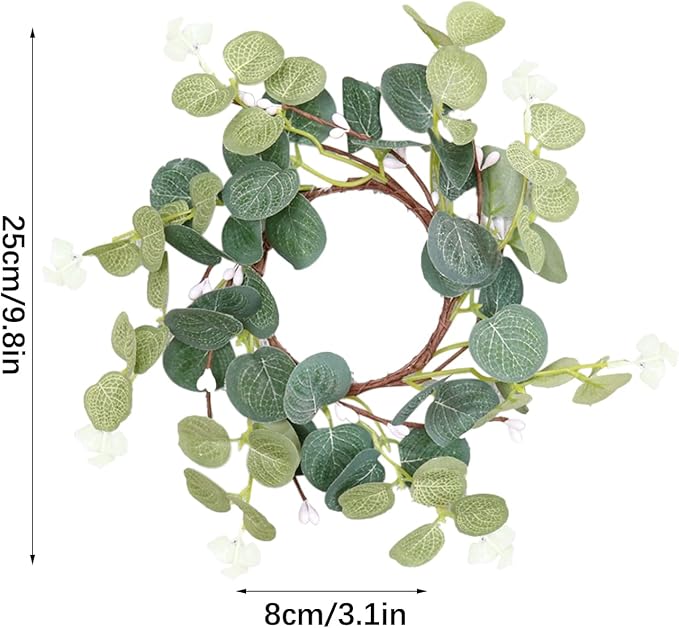 4 Pieces Pillar Candle Rings Wreaths, Artificial Eucalyptus Leaves Wreaths Greenery Candleholders, Rustic Farmhouse Decorative Wreath for Easter Christmas Wedding Party Home Table Door