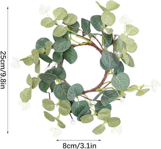 4 Pieces Pillar Candle Rings Wreaths, Artificial Eucalyptus Leaves Wreaths Greenery Candleholders, Rustic Farmhouse Decorative Wreath for Easter Christmas Wedding Party Home Table Door