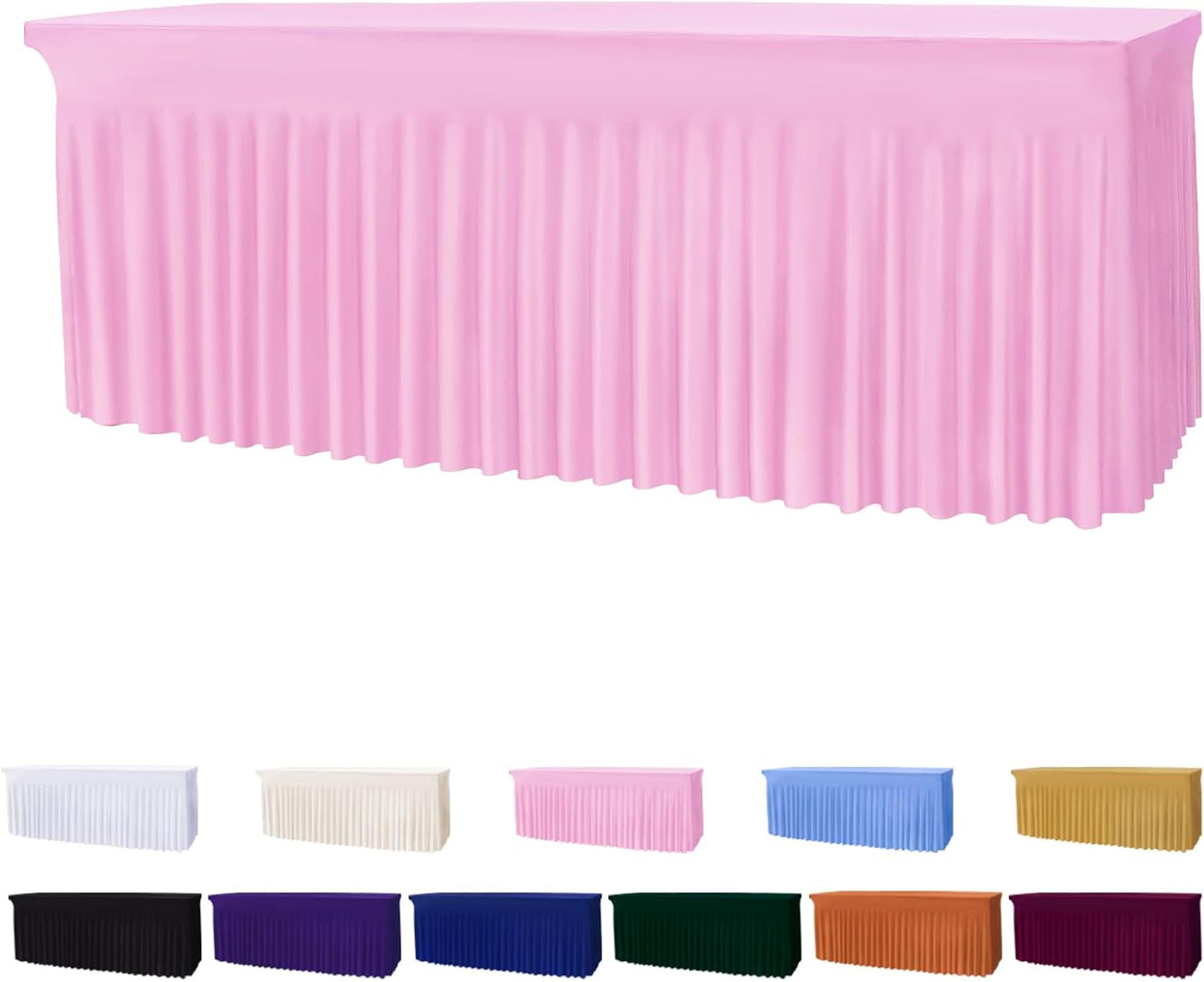 Table Skirts for 8ft Rectangle Tables - 1PCS Pink Table Covers for 8 Foot Tables, Wrinkle Resistant Ruffles Elastic Table Cloths and Table Skirt for Banquets/Weddings/Parties/Birthday