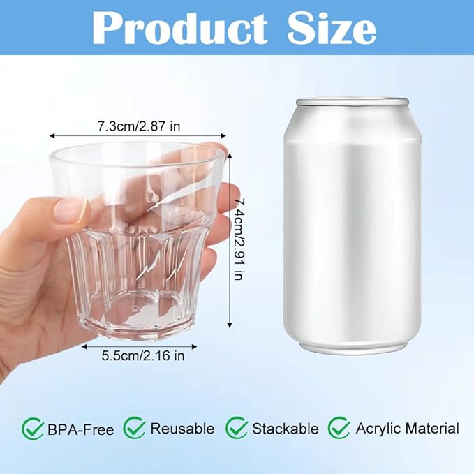 Plastic Drinking Glasses Set of 12, Unbreakable Water Tumbler, Acrylic Plastic Cups, Reusable Kids Drinking Cups for Children Kitchen Cocktail Picnic Party Juice Whiskey Wine (12pc-clear-160ml/5.4oz)