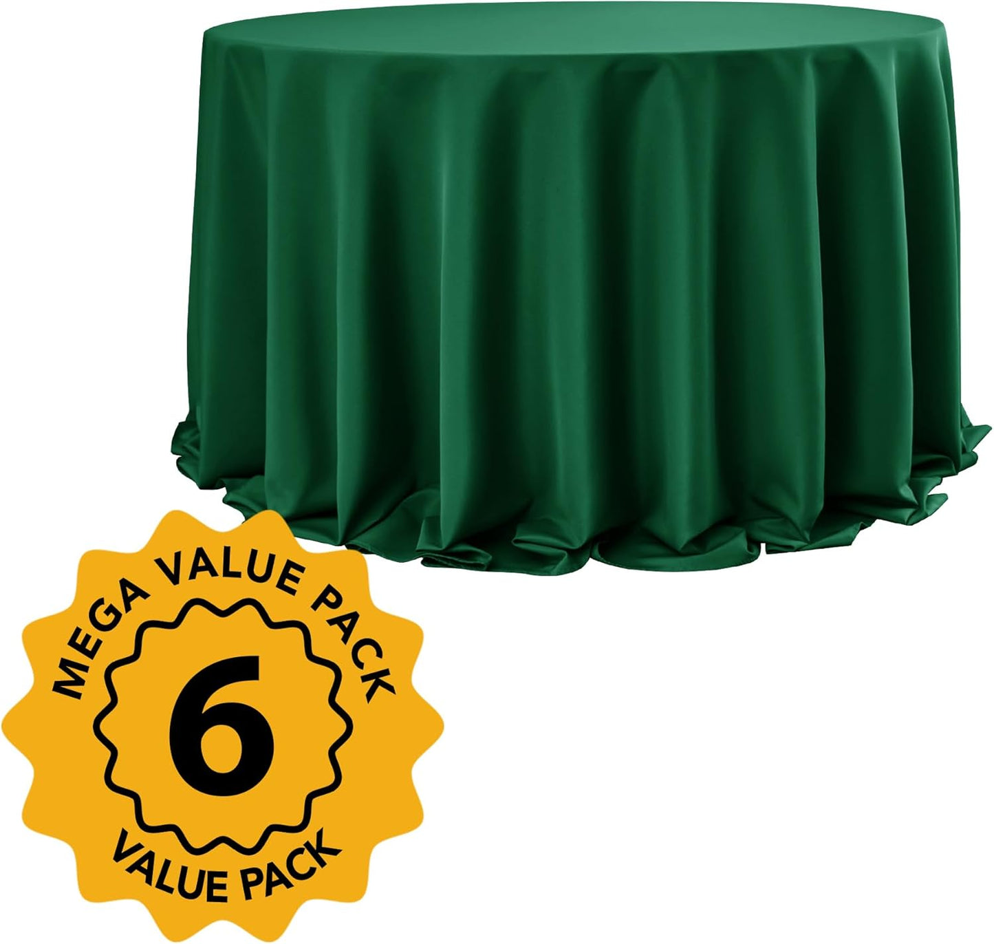 6-Pack Hunter Green Round Tablecloths, 132 Inches, Stain-Resistant Polyester for 6-8 Ft Round Tables - Washable Table Covers for Weddings, Banquets, Birthday Parties, Events