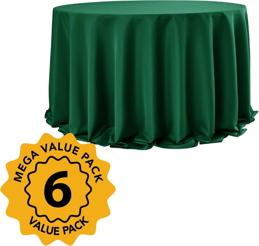 6-Pack Hunter Green Round Tablecloths, 132 Inches, Stain-Resistant Polyester for 6-8 Ft Round Tables - Washable Table Covers for Weddings, Banquets, Birthday Parties, Events