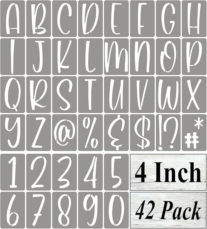 4 Inch Alphabet Letter Stencils for Painting - 42 Pack Letter and Number Stencil Templates with Signs for Painting on Wood, Reusable Letters and Numbers Stencils for Chalkboard Wood Signs & Wall Art