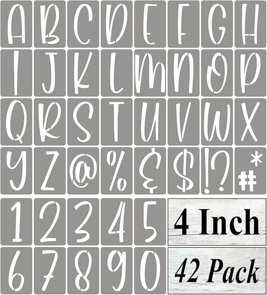 4 Inch Alphabet Letter Stencils for Painting - 42 Pack Letter and Number Stencil Templates with Signs for Painting on Wood, Reusable Letters and Numbers Stencils for Chalkboard Wood Signs & Wall Art