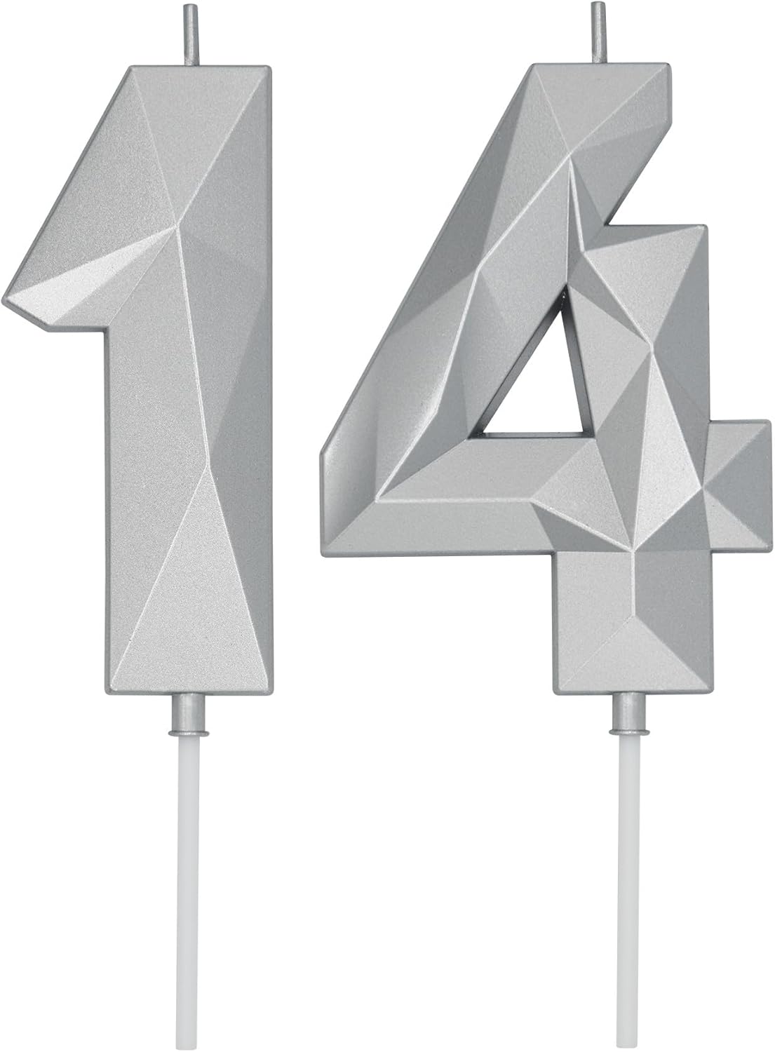 DERVENTA Birthday Candle Big Number 3D Silver 3.7 inch Party Celebration Anniversary Decoration Cake Topper 1 Piece (Number 14 Silver)