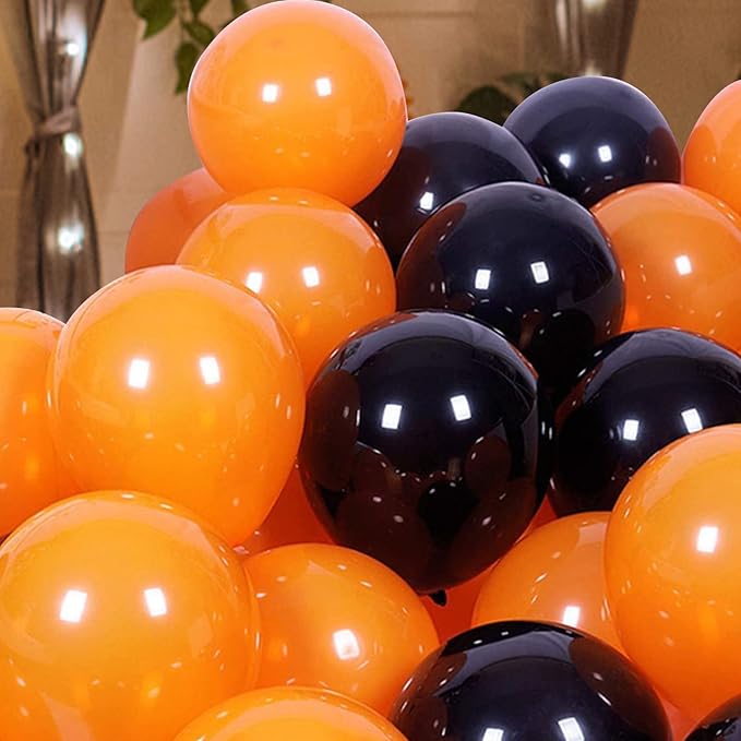 Halloween Balloons Orange Black Decorations Kelfara 60Pcs 12inch Matte Black Orange Latex Confetti Balloon for Celebration Trick or Treat Party Spooky Ghost Party Bar Anniversary Graduation