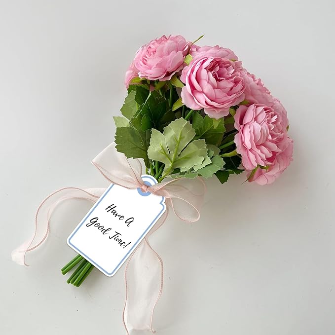 Anwyll Gift Tags with String - 100Pcs Blue Gift Bag Tags Personalized White Blank Hanging Paper Label Tag for Baby Shower Birthday Party Wedding Christmas Favor Present