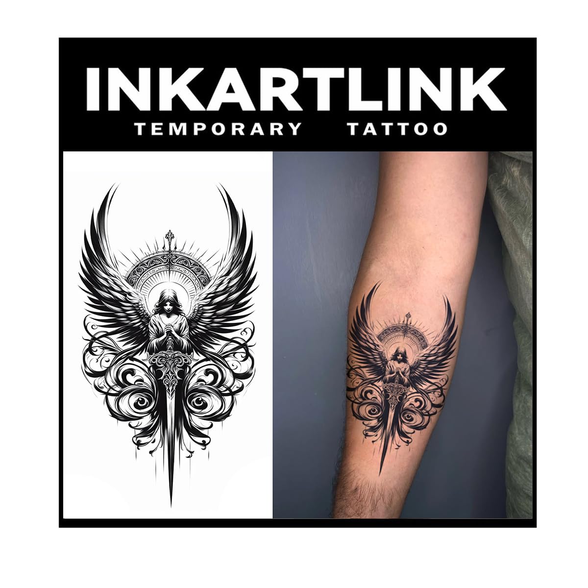 INKARTLINK Tattoo Tech, 2 Sheets Extra Large Semi Permanent Tattoo, Adult Art Design Temporary Tattoos, Lasts 1-2 Weeks, Waterproof, Realistic Look, No Adhesive, No Reflection (Mythology)199