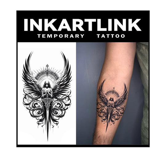 INKARTLINK Tattoo Tech, 2 Sheets Extra Large Semi Permanent Tattoo, Adult Art Design Temporary Tattoos, Lasts 1-2 Weeks, Waterproof, Realistic Look, No Adhesive, No Reflection (Mythology)199