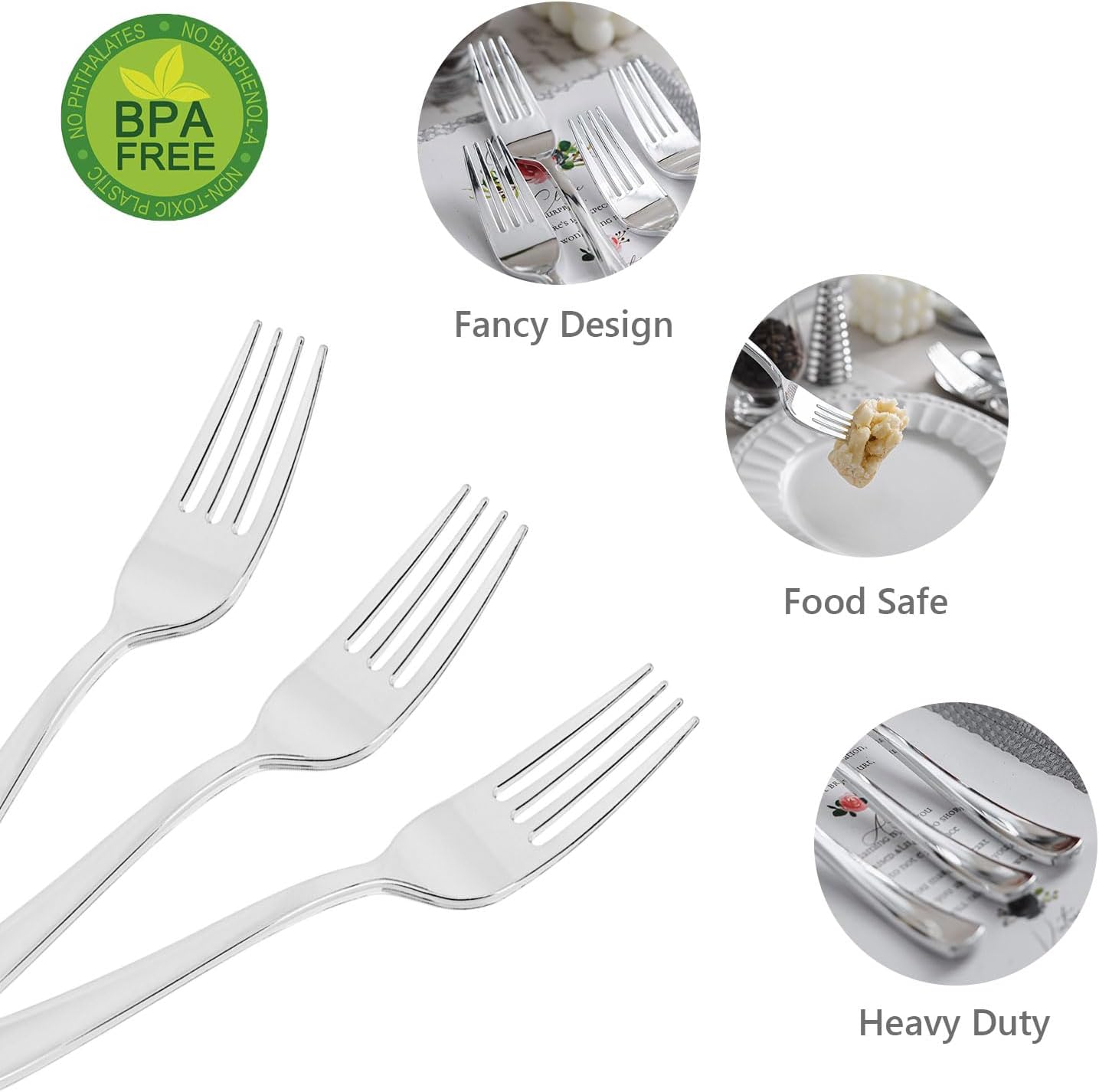 N9R 72PCS Silver Plastic Forks, Solid, Durable and Heavy Duty Disposable Silverware Forks, Perfect Plastic Utensils for Party, Wedding and Daily Use