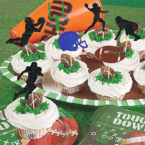 35Pcs Glitter Football Cupcake Toppers - Football Party Decorations, Player & Theme Cake Toppers - Baby Shower Party Decorations