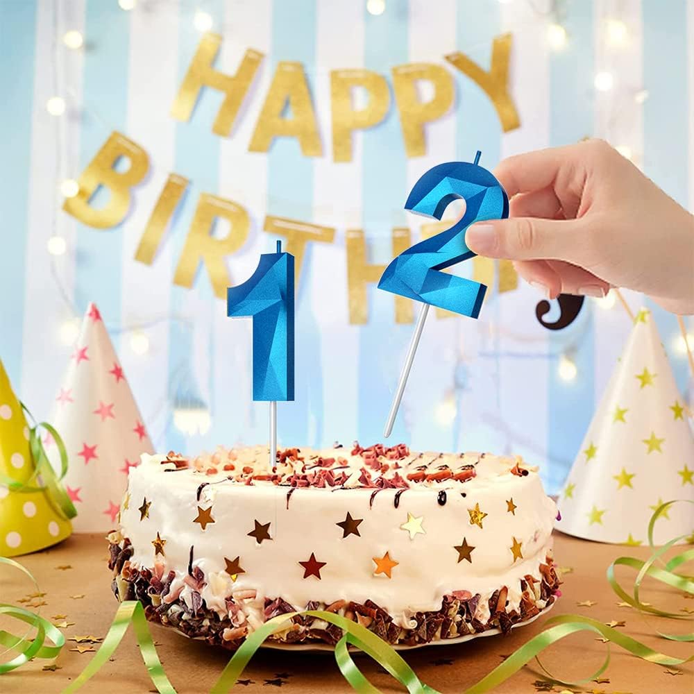 Number Birthday Candles(5 Candle Blue) 3D Diamond Shape Number Happy Birthday Cake Candles for Birthday Party Wedding Decoration Reunions Theme Party