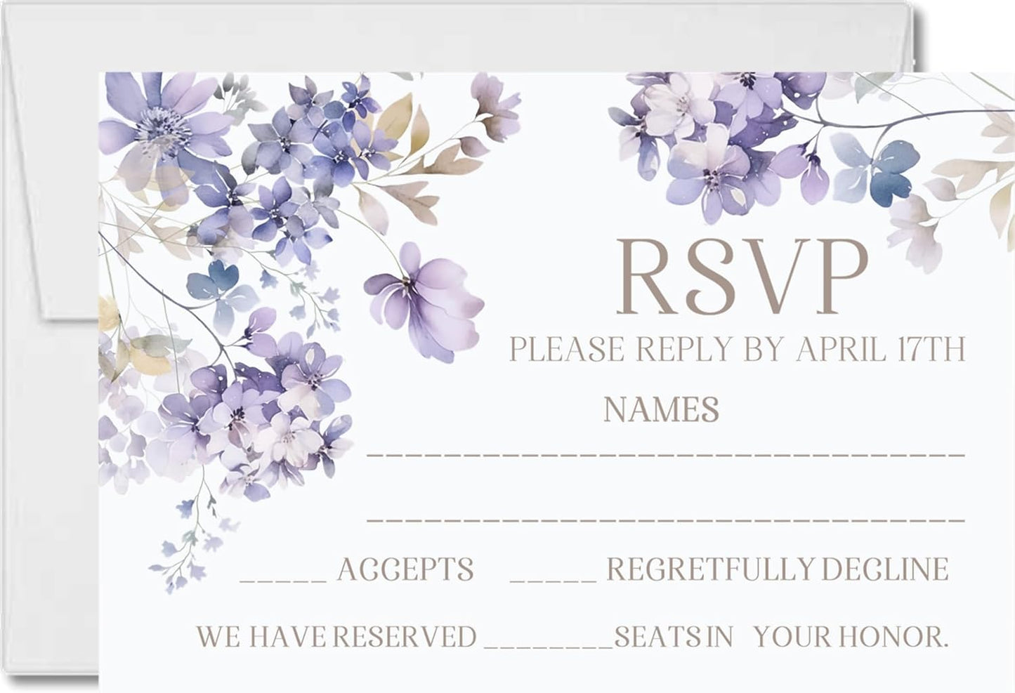 Lavender & Purple Wedding Invitations, Garden Floral, Personalized, Set of 12 Invitations with Envelopes