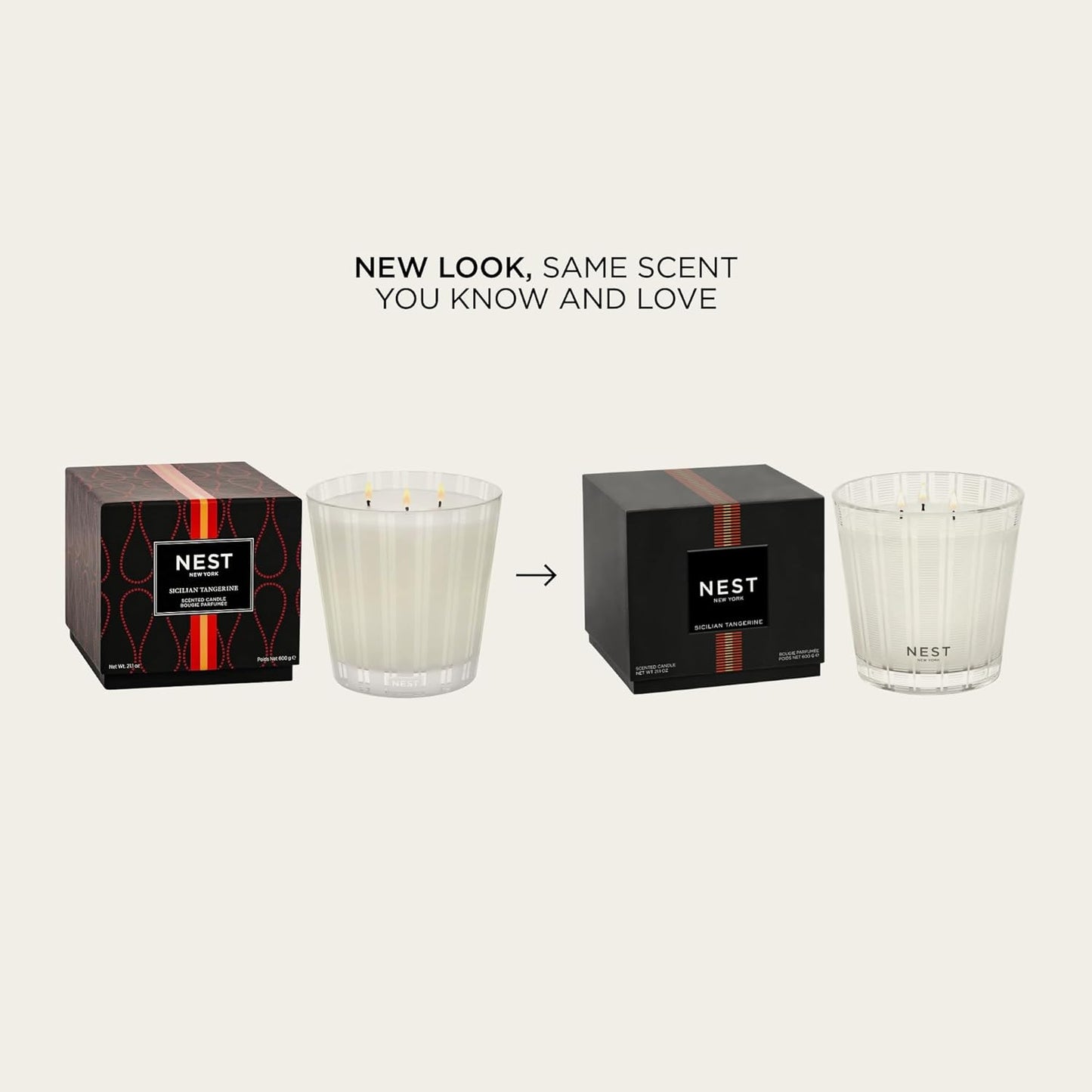 NEST New York Scented 3-Wick Candle, Sicilian Tangerine - 21.2 oz - Up to 100-Hour Burn Time - Reusable Glass Vessel