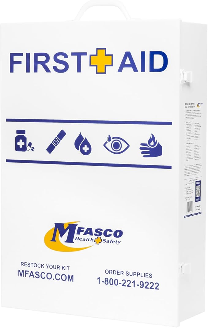 MFASCO 4 Shelf Commercial First Aid Kit, Type I & II, 2021 OSHA Approved,ANSI Z308.1-2021 Compliant, 528 pcs Latex-Free, Wall Mount Cabinet,No Medications,Easy Refilling Instructions, with Tourniquet
