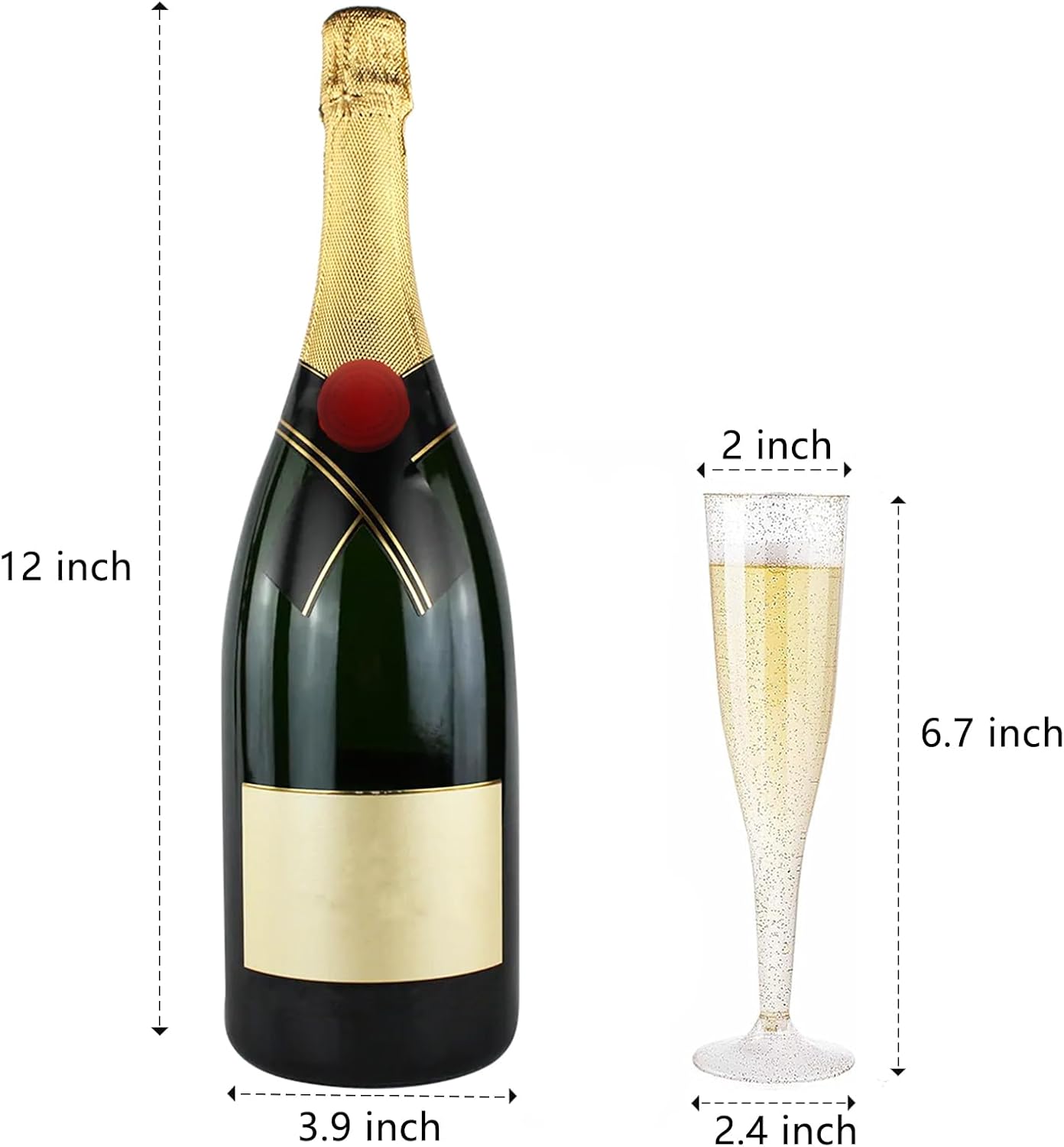 WDF 36 Pack Gold Glitter Plastic Champagne Flutes - 7OZ Disposable Gold Champagne Glasses Plastic for Thanksgiving Party, Wedding, New Year