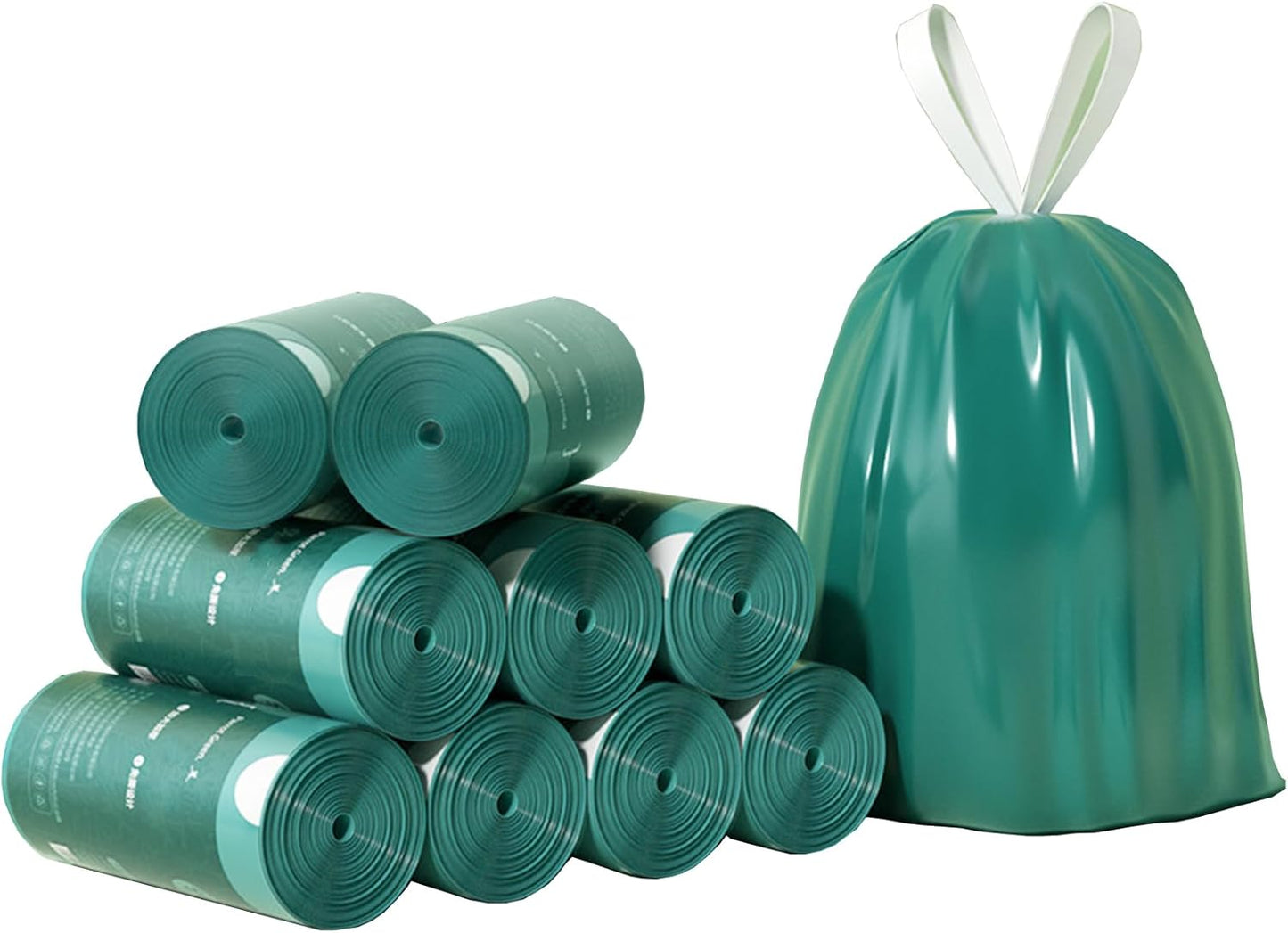 2.6 Gallon Strong Trash Bags,Double-Sided Thickening （0.96Mil),No-tear Small Drawstring Garbage Bags for Bathroom,Kitchen Trash Bags, Leak-Proof Design,Light Luxury Bag (Green White 300 Counts)