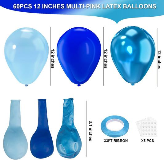 Multi-Blue Balloons Set,60pcs 12 inch multi-blue Balloons Kit for Birthday,Baby Shower,Wedding,Graduation Party Decorations