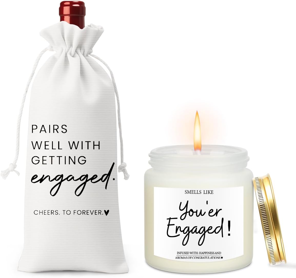 Engagement Gifts for Couples Her Engagement Party Decorations Gift for Couple Wine Bag Scented Candles Set Pairs Well with Getting Engaged Gifts To Forever White Wine Bottle Bag