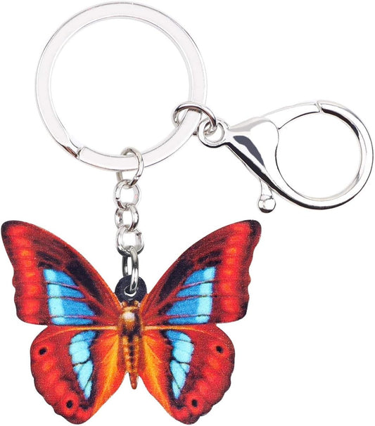 BONSNY Morpho Menelaus Butterfly Key Chains for Women Car Purse Bag Rings Pendant Charms