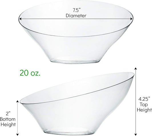PLASTICPRO Disposable Angled Plastic Bowls Round Medium Serving Bowl, Elegant for Party's, Snack, or Salad Bowl, Clear Pack of 4