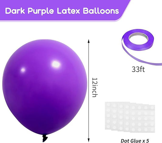RUBFAC 120pcs Balloons for Birthday Baby Shower Graduation Anniversary Wedding Party Supplies Garland Arch Decoration,12 Inches,Dark Purple