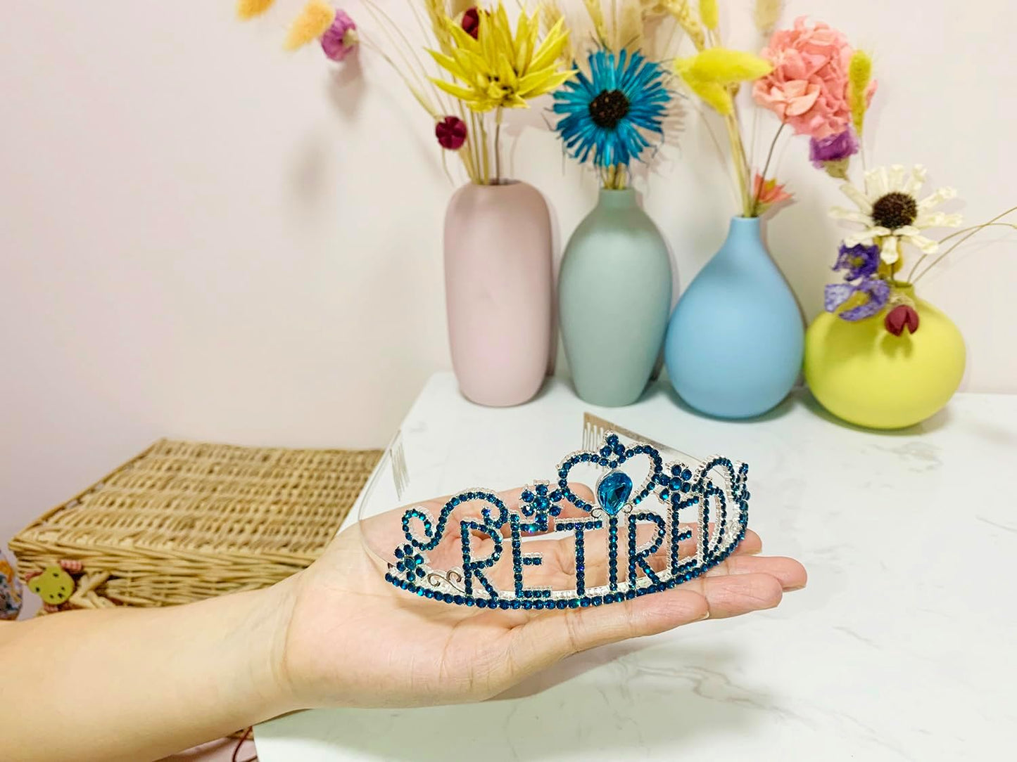 JETKONG Retirement Party Decorations Retired Tiara/Crown, Retired Sash for Women Retirement Gifts, Retirement Party Supplies, Gifts, Favors (Light Blue)