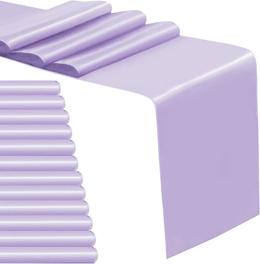 12 Pack Satin Table Runner 12 x 108 Inch Long Satin Table Runners for Wedding Banquet Graduations Birthday Party Decoration (Light Purple)