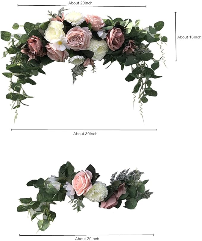 Wedding Arch Flowers,3Pcs Set White Rose Decorative Floral Swags, Artificial Greenery Eucalyptus Leaves Flower For Sheer Drapes, Wedding Chair, Arbor, Wedding Ceremony and Reception Arrangement