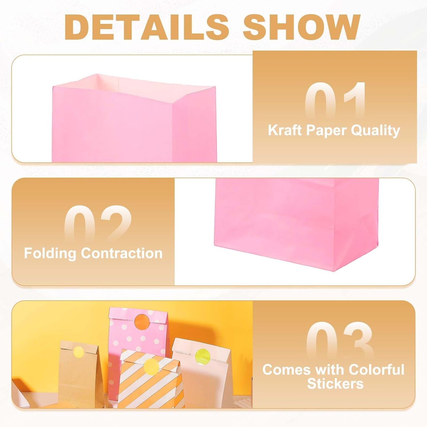 PATIKIL Party Favor Bag, 24 Pcs 5.1x3.1x9.4 Inch Medium Paper Candy Bags Gift Treat Celebration Halloween Goody Birthday Wedding Party with Stickers, Pink