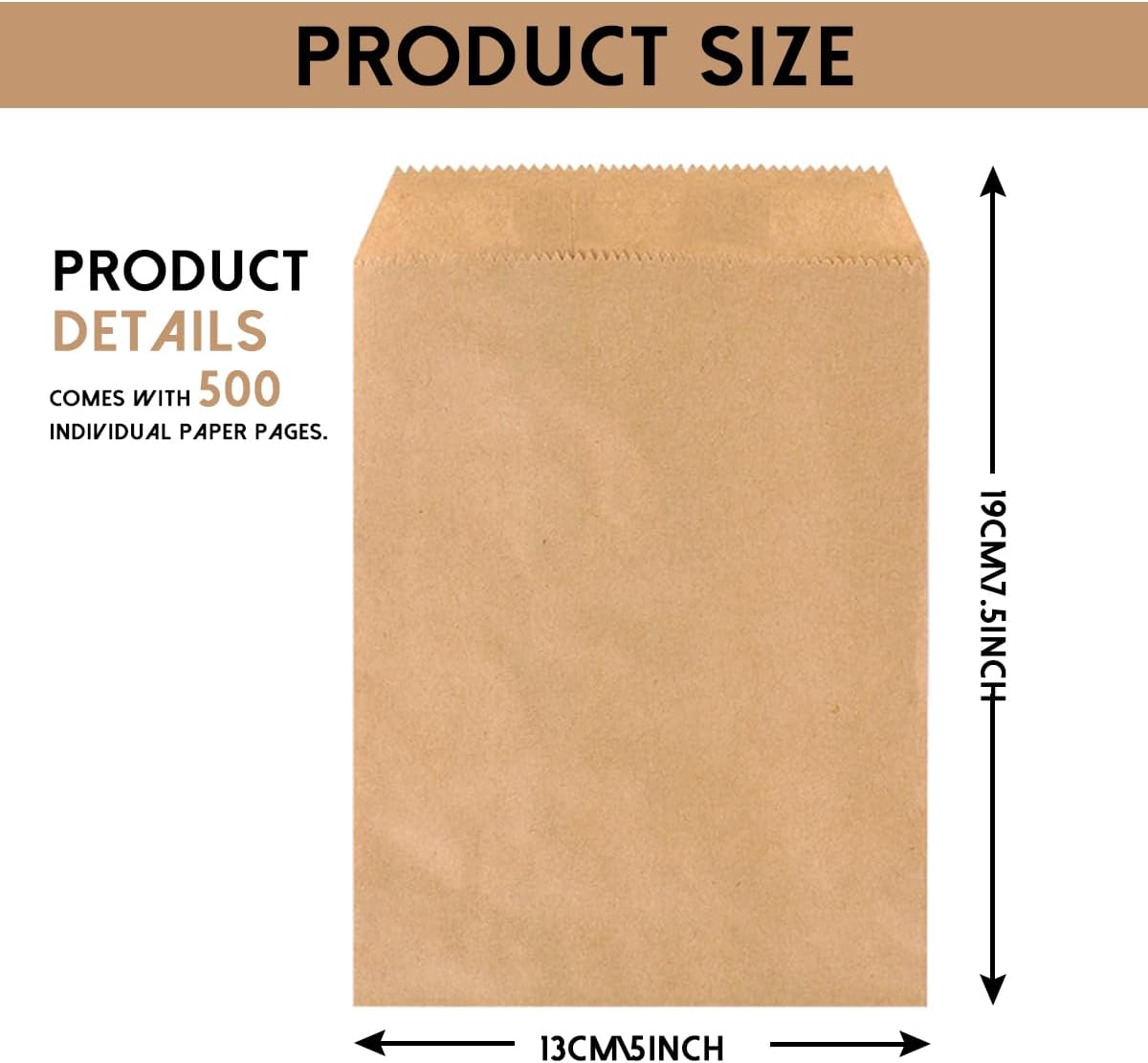 NICOHACU 500 Pack 5x7.5IN Brown Kraft Paper Bags, Mini Paper Bags, Gift Cards, Gift Candy, Cookies, Donuts, Party Favors, Sandwiches, Jewelry, Snack Bags, Flat Gift Bags, Envelopes,Tableware Bags