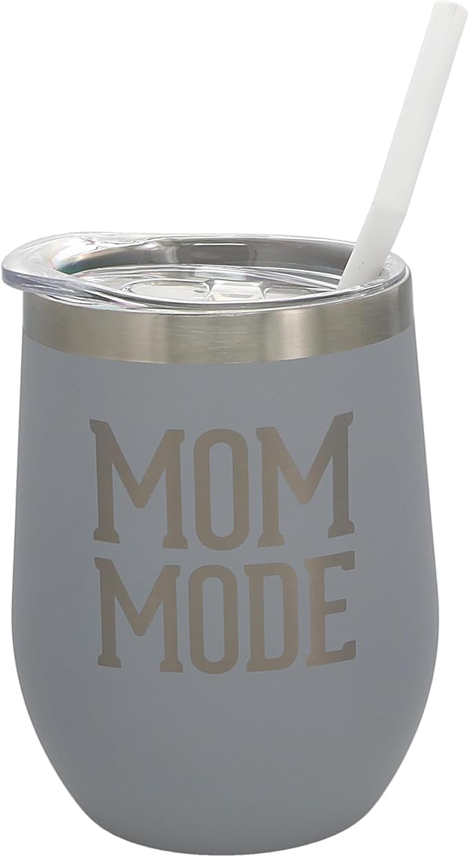 Pavilion - Mom Mode - 12 oz Stainless Steel Insulated Wine Tumbler With Straw & Lid Mommy Mama Mother