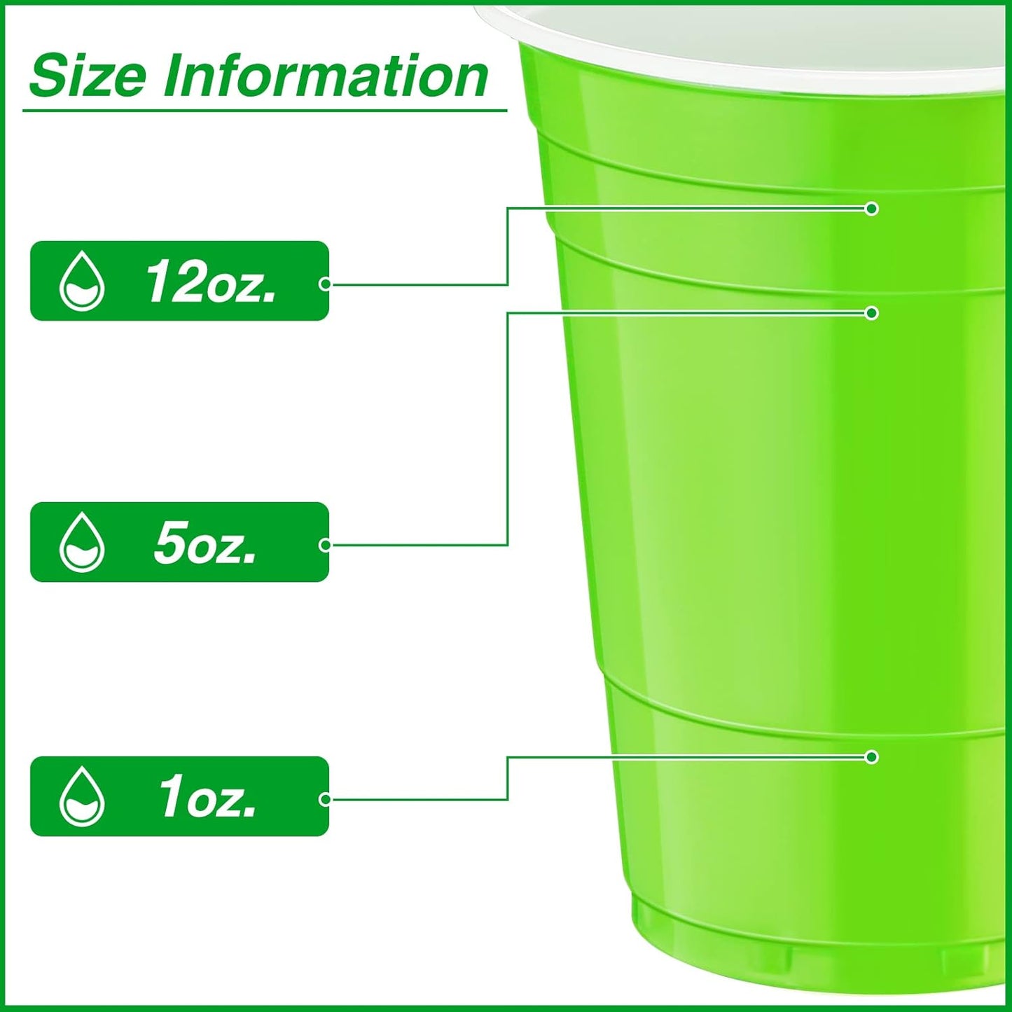 Lounsweer 100 Pack 16 Ounce Christmas Plastic Party Cups Disposable Heavy Duty Drinking Water Cups for Holiday Christmas Festival Wedding New Year Birthday Party Supplies(Fluorescent Green)