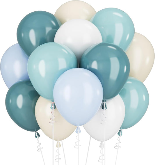 Blue White Balloons Dusty Blue White Beige Balloons 60PCS 12INCH Slate Blue Balloon for Bear Birthday Party Decorations Retro Sage Sea Pastel Blue Helium Latex Balloon for Boho Wedding Baby Shower