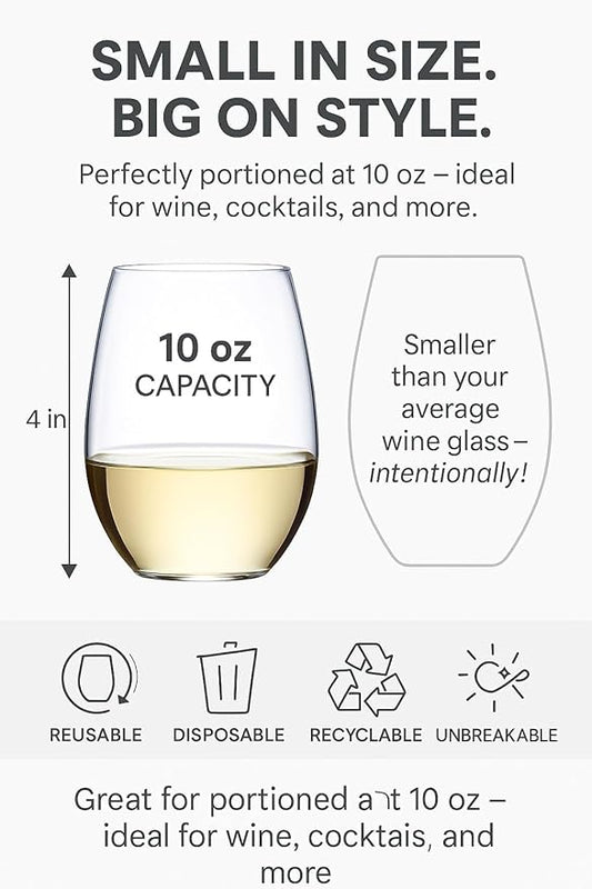 Oojami 36 Pack Stemless Plastic Wine Glasses 10 oz - Crystal Clear Disposable Wine Cups, Shatterproof BPA-Free Recyclable, Unbreakable Cocktail Cups for Parties, Weddings, Pool, Outdoor Events