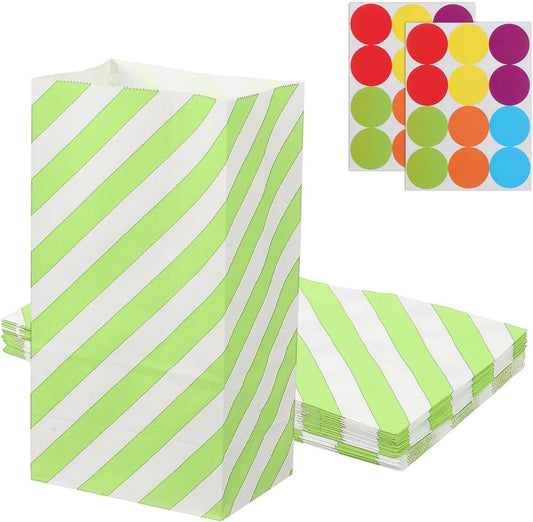 PATIKIL Party Favor Bag, 24 Pcs 5.1x3.1x9.4 Inch Medium Paper Candy Bags Gift Treat Celebration Halloween Goody Birthday Wedding Party with Stickers, Light Green Twill