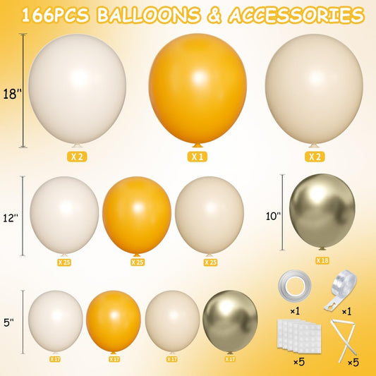 Orange White Nude Gold Balloon Arch Kit, 166Pcs Dusty Orange White Sand Metallic Gold and Nude Balloons for Birthday Party Baby Shower Bridal Shower Wedding Decorations