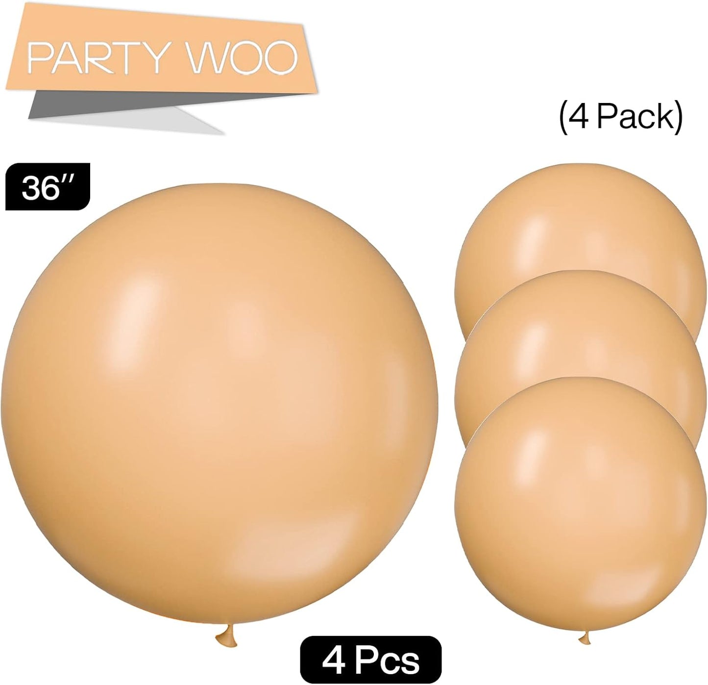 PartyWoo Nude Balloons 4 pcs 36 Inch Extra Large Big Jumbo Giant Beige Apricot Cream Boho Latex Neutral Balloons for Thanksgiving Graduation Baby Shower Boho Theme Birthday Party Decorations Nude-Y103