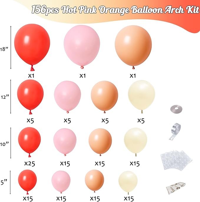 Pink and Coral Red Balloon Garland Arch Kit, Ivory White Maca Orange Latex Balloons Arch Kit for Mother's Day Wedding Engagement Anniversary Birthday Baby Shower Party Decoration Supplies