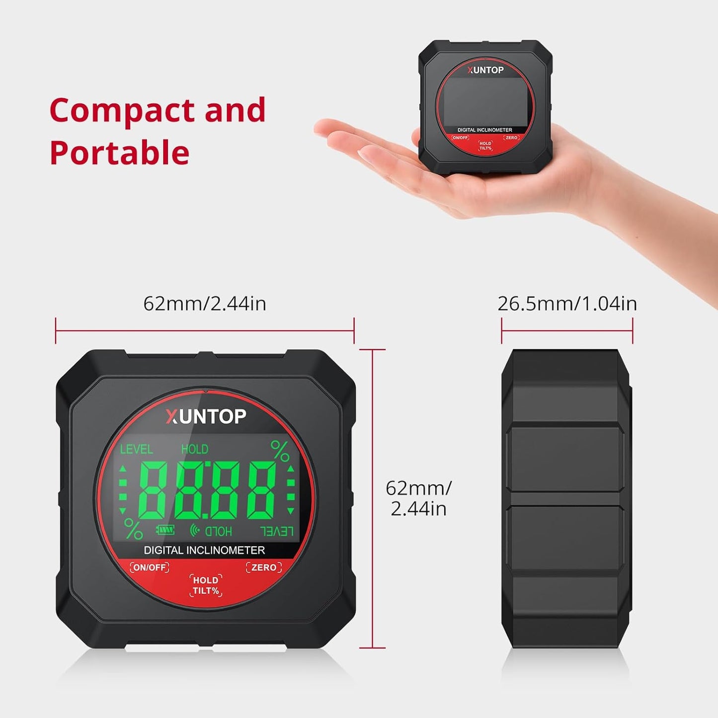 4x90°Digital Angle Finder Strong Magnetic Bottom Digital Angle Gauge±0.2° Accuracy Angle Measuring Tool with LCD Display for Hanging Decorations Woodworking Construction and Table Saw