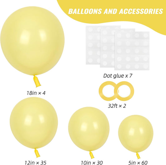 RUBFAC 129pcs Pastel Yellow Balloons Different Sizes 18 12 10 5 Inches Light Yellow Balloons for Happy Birthday Wedding Anniversary Baby Shower Easter Garland Arch Party Decoration