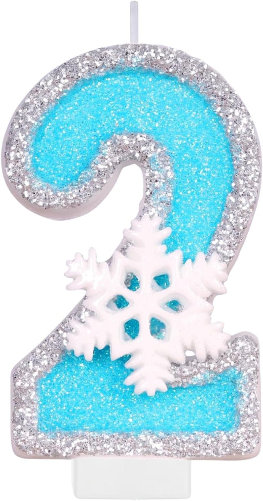Birthday Number Candles for Cake, Blue Frozen Number 2 Candle, 2nd Frozen Cake Topper, Fun Glitter Birthday Candles Cupcake Topper for Party Anniversary Decorations