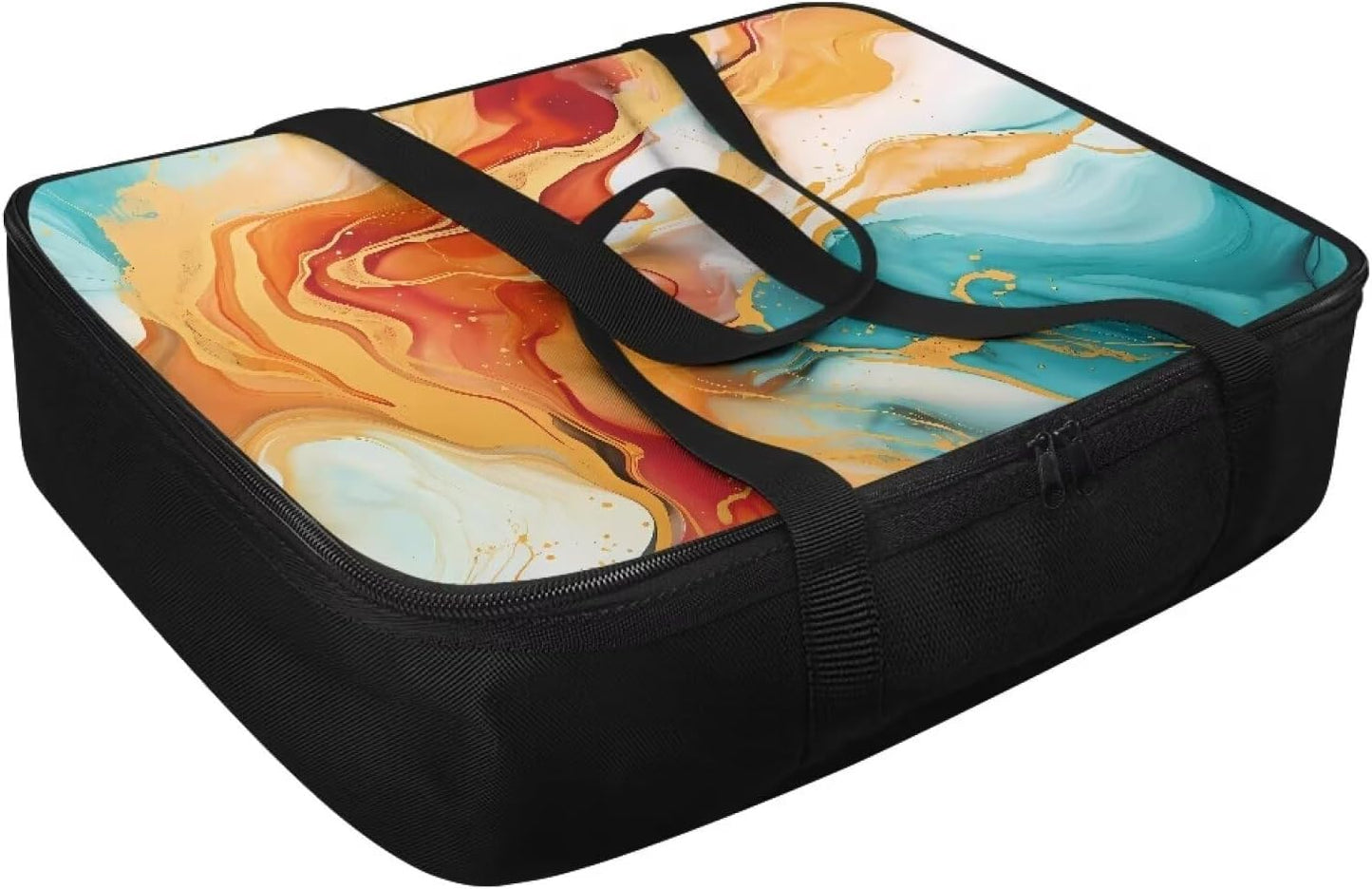 Orange Marble Print Insulated Casserole Carrier Thermal Bags Casserole Carriers for Hot or Cold Food with Heat Resistant Lining Zip Food Carriers for Parties Travel Potluck