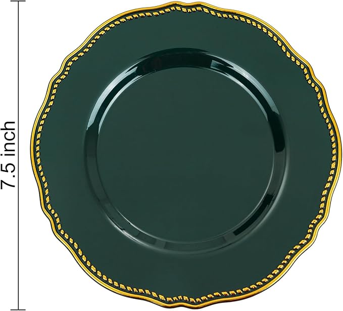 Hioasis 60pcs Green Plastic Plates - Green and Gold Disposable Dinnerware with Gold Rim, Heavy-duty, 7.5 inch, Dessert Plates for Party & Christmas& St. Patrick's Day