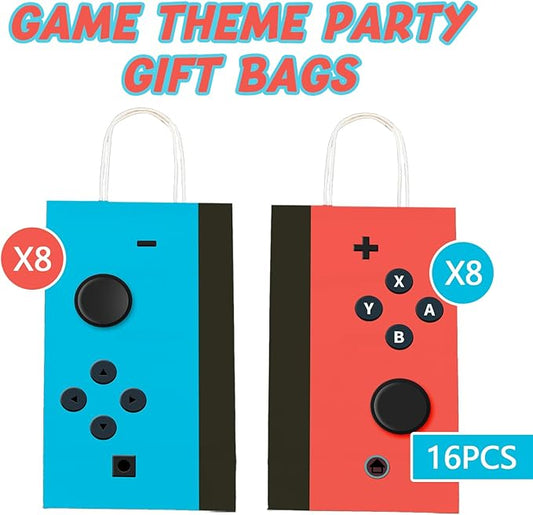 wjrsxilt 16 Pcs Gamer Party Favors Bags with Handles, Game Controller Gift Bags Video Game Goodie Bag,with 2 Different Types, Gaming Kraft Paper Bag for Birthday Party Supplies Decorations
