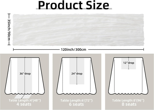 FEXIA White Gauze Cheesecloth Table Runner Spring Wedding Decor for Centerpiece Bridal Shower Party First Communion Engagement Boho Table Decoration 35x120 Inches