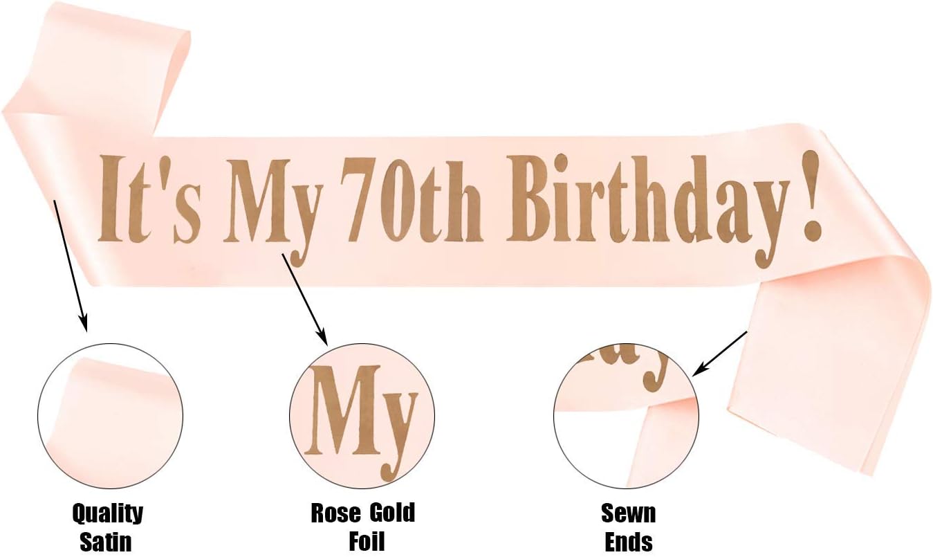70th Birthday Gifts for Women, 70th Rose Gold Birthday Tiara and Sash, Happy 70th Birthday Party Supplies