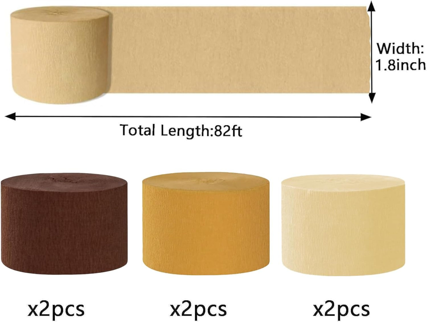 We Moment Brown Crepe Paper Streamers Party Streamer 6 Rolls Boho Rustic Wedding Party Decorations Streame for Baby Shower Gender Neutral Birthday Party Decorations(1.8 in x 82 Ft/Roll)