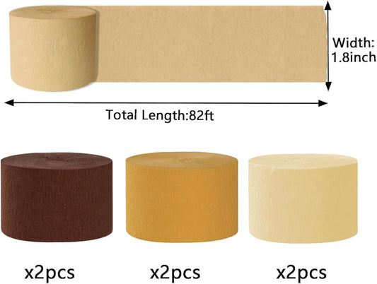 We Moment Brown Crepe Paper Streamers Party Streamer 6 Rolls Boho Rustic Wedding Party Decorations Streame for Baby Shower Gender Neutral Birthday Party Decorations(1.8 in x 82 Ft/Roll)