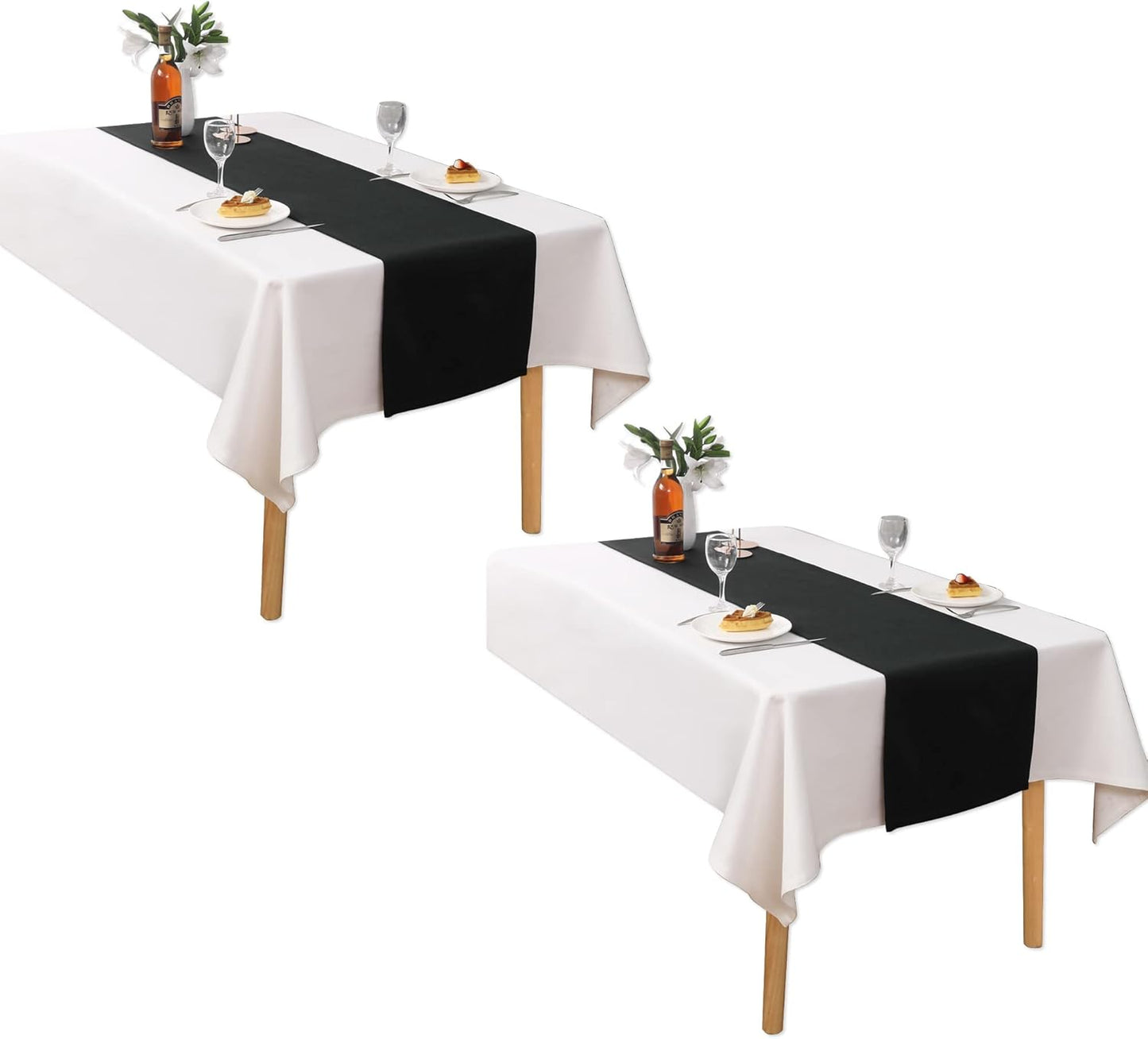DUALIFE Jet Black Table Runner 14x108 inch Solid Color Thick Polyester Decorative Cloth Handcrafted for Wedding Party Birthday Graduations Banquet,Restaurant & Outdoors 2 Pieces
